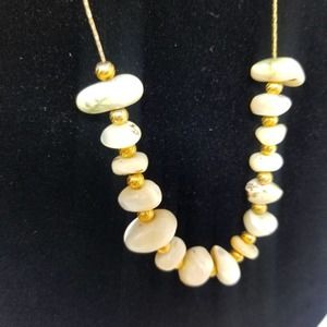 Pearl Stone Neckace Gold Chain 15 inch Drop